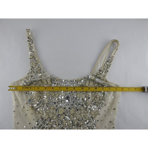 Adrianna Papell Women White Embellished Beaded Illusion Dress Size 4 Cocktail - Picture 8 of 12